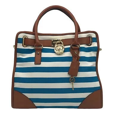 Michael Kors Large Hamilton Blue/White Striped Canvas EW Tote Bag • $120