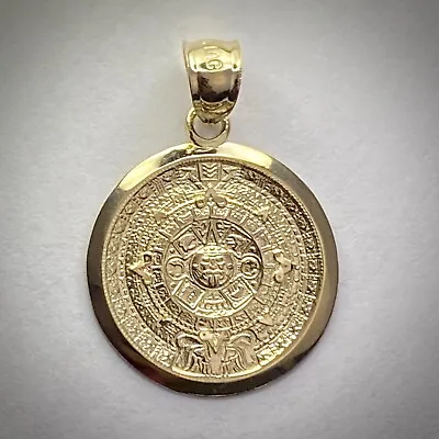$325 • Buy Solid 14KT Yellow Gold Round Aztec Mayan Calendar Pendant Charm Necklace