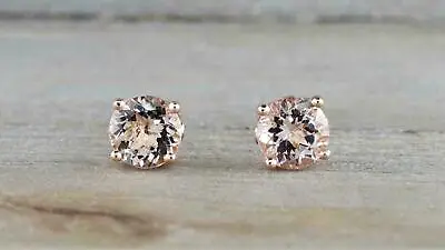 1 CT Round Cut Simulated Morganite Earring Stud Rose Gold Plated 925 Silver • $2.99