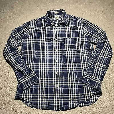 J Crew Indian Madras Button Shirt Mens XL Slim Plaid Long Sleeve Cotton Blue • $19.46