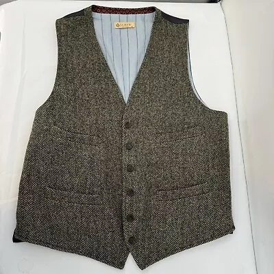 J Crew  Moon Herringbone Tweed Wool Vest Men’s Medium Brown Pockets  Formal • $54.95