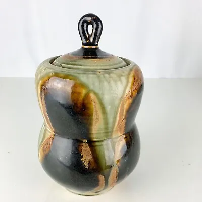 Vintage Studio Art Pottery Hand Thrown Drip Glaze Mid Century Modern Urn Signed • $109.99