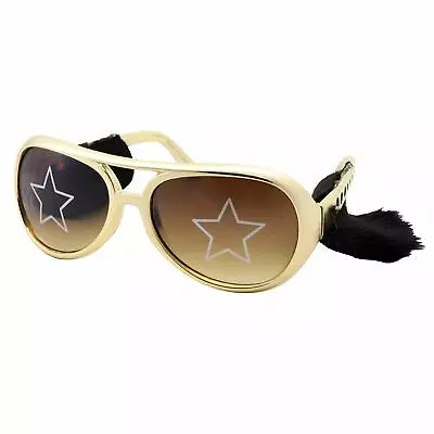 $9.99 • Buy Gold Elvis Costume Sunglasses With Side Burns - Adult Men's Size Presley Rock