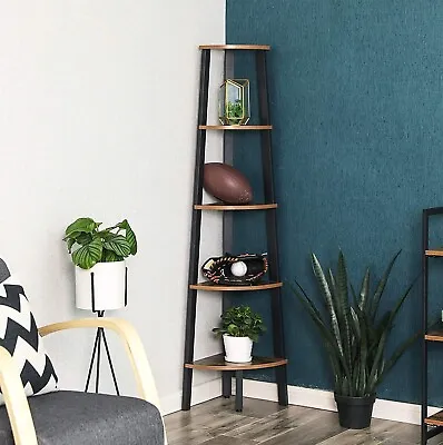 $129.99 • Buy VASAGLE 5 Tier Corner Shelf Industrial Ladder Display Storage Stand Bookshelf