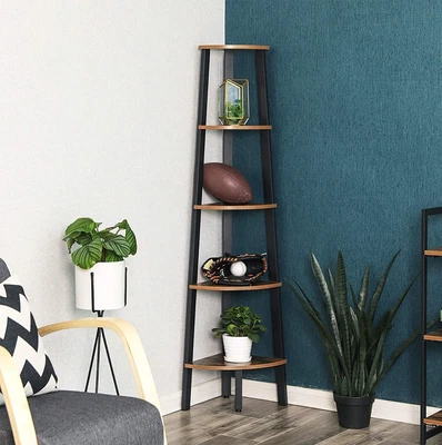 $129.99 • Buy VASAGLE 5 Tier Corner Shelf Industrial Ladder Display Storage Stand Bookshelf