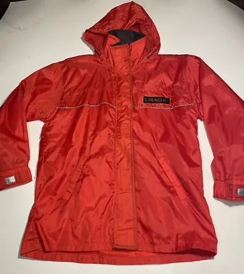 $100 • Buy Vintage Oracle Nylon Jacket Hooded Size Large L Bright Red Vented Pockets