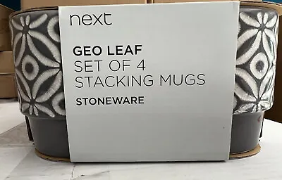 £22 • Buy NEXT Set Of 4 Geo Leaf Stacking Mugs - Brand New - Charcoal