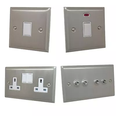 Satin Nickel Matt Chrome DSNW Plug Sockets Light Switches Dimmers Cooker LED • £27.40