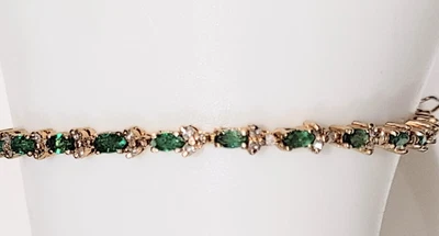 £350 • Buy Gorgeous  9k Gold Tennis Bracelet With Emerald  And Diamond. Hallmarked