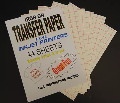 Inkjet Iron On T Shirt Transfer Paper A4 20 Sheets (For Light Fabrics) • £14.25