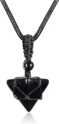 Black Mens Cord Obsidian Necklace Mens  Anklet Black Cord Anklet Adjustable  • £13.99