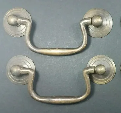 2 Antique Brass Swan Neck Bails Cabinet Drawer Pull Handles Approx. 3  Cntr #H39 • $18.95