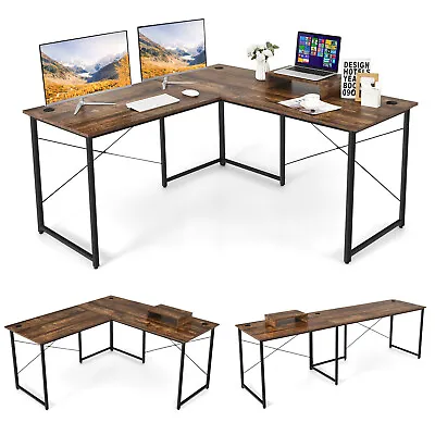 L-Shaped Corner Computer Desk Reversible Study Writing Desk Workstation 2 Person • £94.95