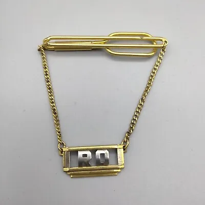 Swank RO Initial Monogram Gold Silver Tone Hanging Chain Tie Clip Bar Vintage • $13.99