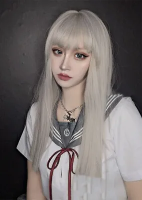 Harajuku Silver Blond Wig Lolita Long Straight Hair Cosplay Halloween Party Wigs • $15.33