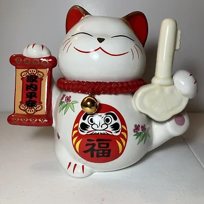 Money Box Ceramic Maneki Neko Figurine Lucky Cat Cat Piggy Bank Feng Shui Decor • $25