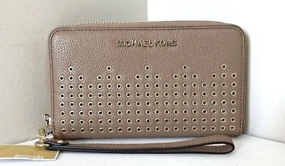 New Michael Kors Hayes Large Flat Phone Case Wallet Leather Dark Khaki • $54.90