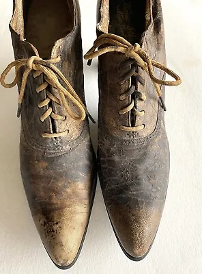 $30 • Buy Victorian Lace Up Oxfords Hanan & Son NY Pointy Toe Shoe Brown Weathered Antique