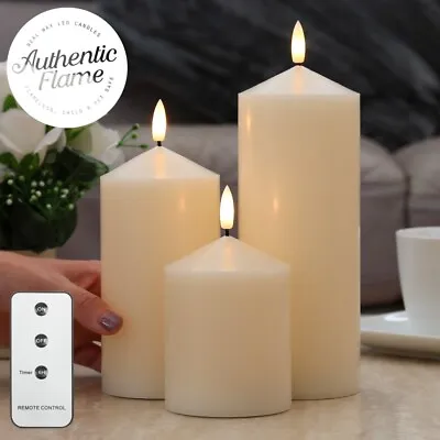 Authentic Flame LED Battery Wax Flickering Remote Control Pillar Candle Lights • £12.99