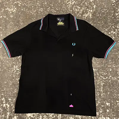 Fred Perry X Space Invaders Limited Edition Arcade Retro Black Polo Shirt LARGE • $74.98