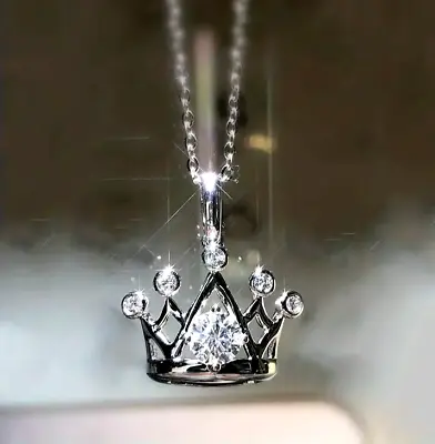 925 Silver Plated  Crown Clavicle Luxury Pendant Necklace Jewelry Gift Women New • $15.98