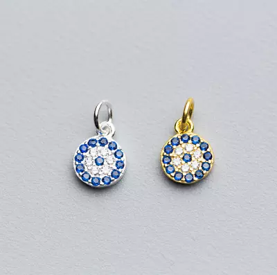 $3.95 • Buy 925 Sterling Silver Tiny Crystal Evil Eye Charm For Pendant Bracelet Earring DIY