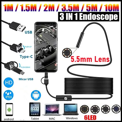 Waterproof HD Endoscope Borescope Inspection Camera For USB Type C Android PC • $11.20