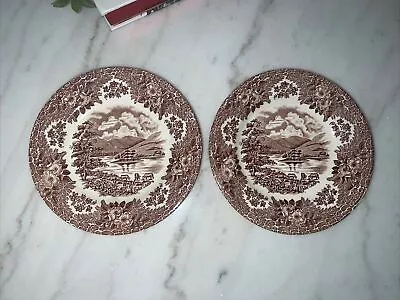 Two Brown White Vintage English Ironstone Bread Tea Plate Rydal Water Landscape • $9.99