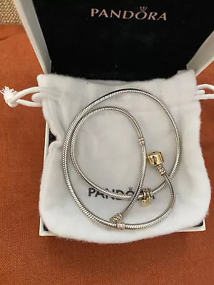 Pandora Two Tone Moments Necklace Silver &14ct Gold 45 Cm Length With Gold Heart • $240