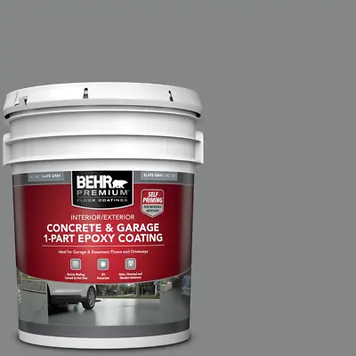 5 Gal. Slate Gray Self-Priming 1-Part Epoxy Satin Concrete Garage Floor Paint • $199.95