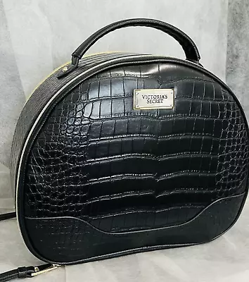 NEW Victoria's Secret LTD ED Black Croc-Embossed 2-sided Hatbox/Vanity Case • $34.95