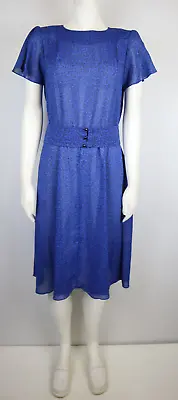 VINTAGE 80s 90s WOMEN'S SHEER BLUE PRINT BELTED DRESS - IFI - SIZE 6 • $16.09