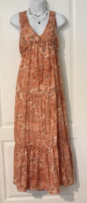 $14.99 • Buy Rachel Zoe Peach Floral Maxi Cotton Sundress Dress Lined Sleeveless Size S