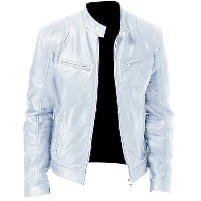Plus Size Men's Leather Biker Jacket Motorcycle Zip Up Coats Collared Outerwear* • $29.43