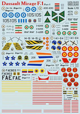 Print Scale Decals For 1/72 Dassault Mirage F.1 Part 1 • $15.87