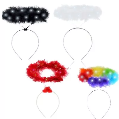 LED Fluffy Halo Angel Headband Hen Halloween Night Angel Xmas Fancy Dress Party • £2.77