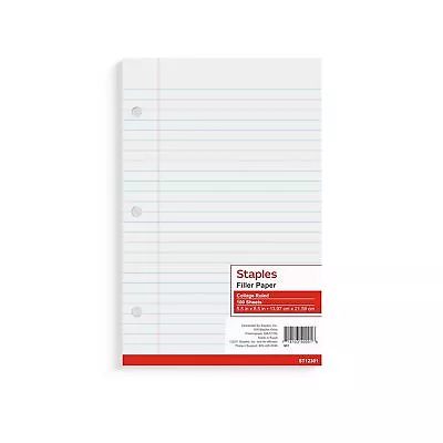Staples College Ruled Filler Paper 5 1/2  X 8 1/2  100/Pack (12301M) • $8.34