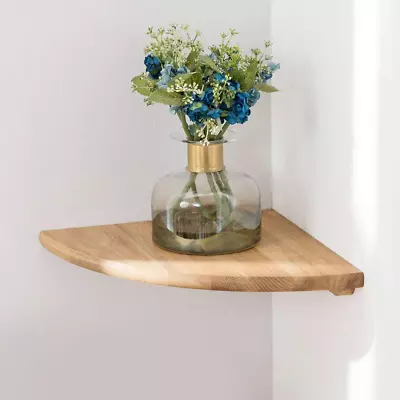 Corner Shelf 7Inch Solid Oak Wood Floating Corner Shelf Wall Mount Round End Fl • $28.79