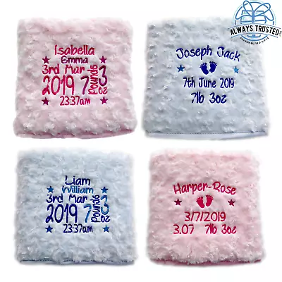 Personalised Baby Blanket Embroidered Soft Fluffy Gift • £15.99