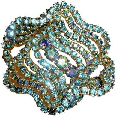  Hattie Carnegie Brooch Pin Rare Vintage Signed 3D Aurora Borealis Blue Large • $291.95