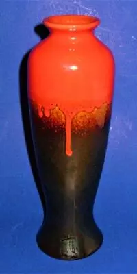 Fantastic 10 1/4  Art Pottery Vase Black Metalicdripping Redbennington Glaze • $49.99