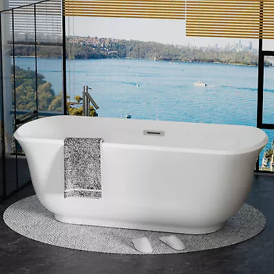 67  Freestanding Bathtub Stand Alone Soaking Tub Acrylic Alcove Tub W/ Overflow • $878