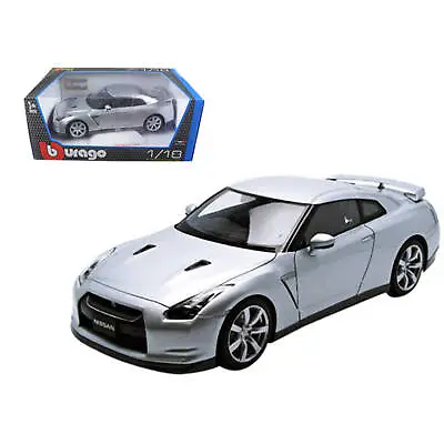 Bburago 1/18 Scale Diecast Model Car 2009 Nissan GT-R R35 Silver Rubber Tires • $63.14