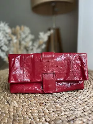 Faith Cynthanie Red Leather Clutch Bag Evening Bag • £25