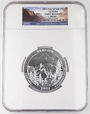 2011 Glacier America The Beautiful 5 Oz Silver BU Coin NGC MS69 Early Releases • $209.99