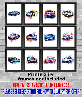 Sports Cars Racing Watercolour Wall Art Poster Print Picture Gift A5 A4 A3 • £3