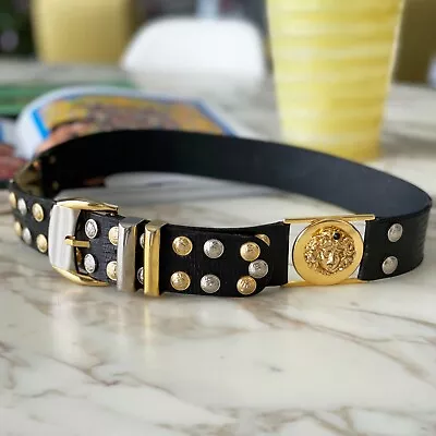 GIANNI VERSACE Dual Tone Belt Black Studded Medusa Head 80/32 From S/S 1992 • $1994.99