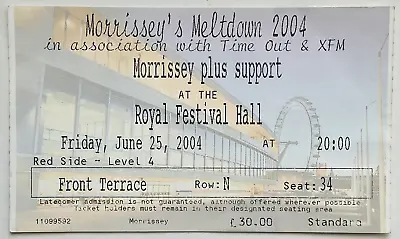 Morrissey Original Used Concert Ticket Royal Festival Hall London 25th June 2004 • $7.47
