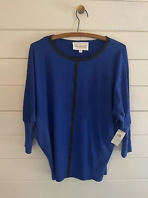 Two By Vince Camuto Pullover Knit Top Cobalt Blue Faux Leather Trim Sz SMALL NWT • $18.95