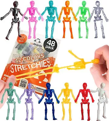 UpBrands 48 Stretchy Toys Party Favors For Kids Halloween Skeletons 12 Colo... • $26.97